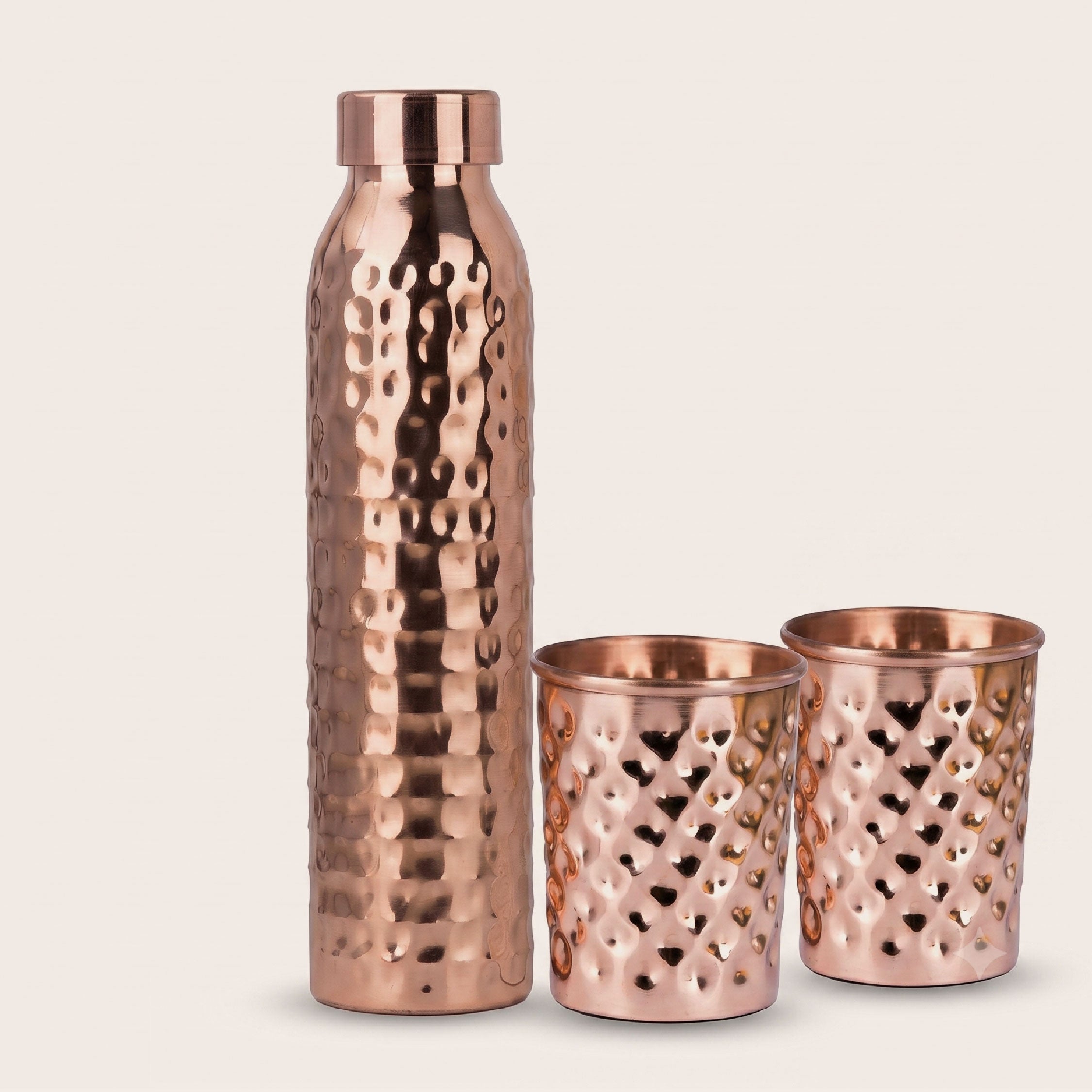 Ayurvedic Drinking Set - Copper Bottle and Cups - Hammered