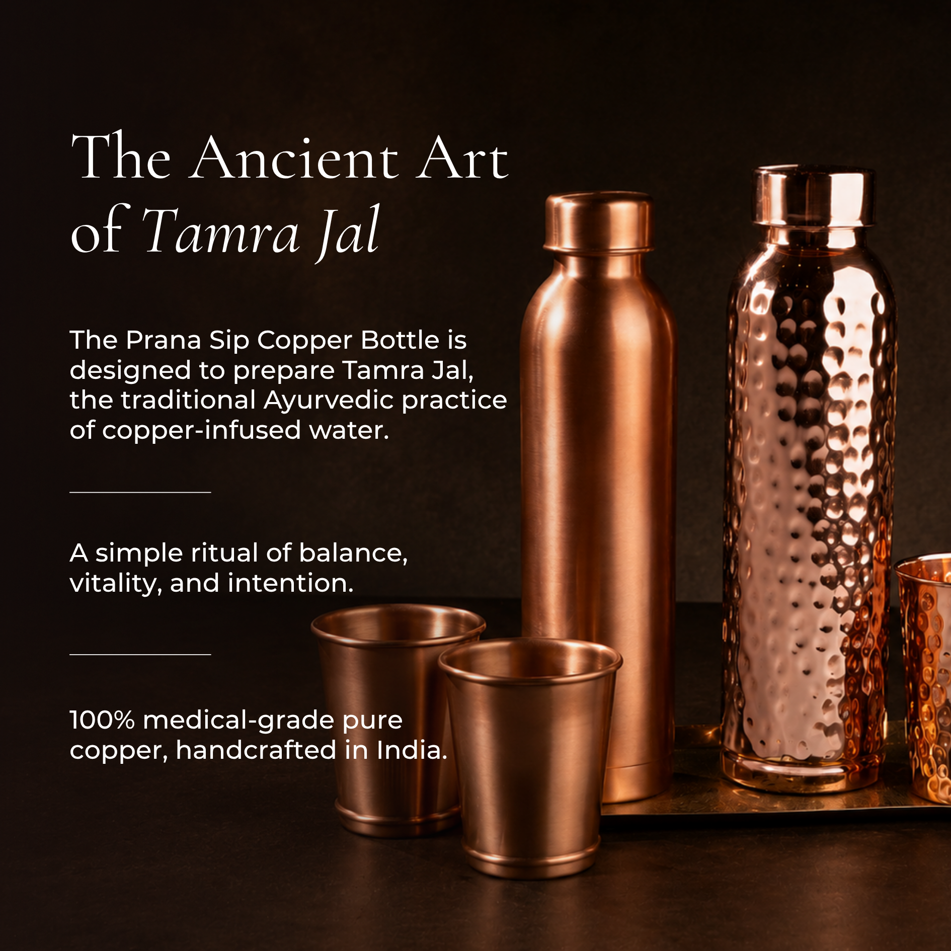 Ayurvedic Drinking Set - Copper Bottle and Cups - Seamless