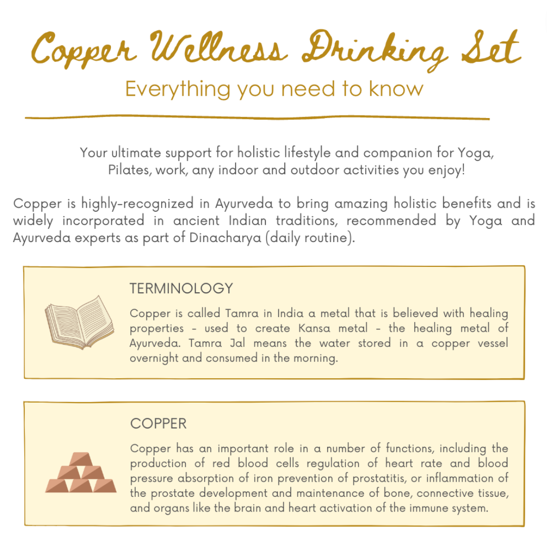 Ayurvedic Drinking Set - Copper Bottle and Cups - Seamless